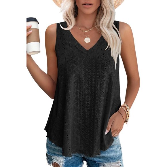 Tops - Women's V Neck Sleeveless Tank Top Casual Basic Summer Relaxed Fit